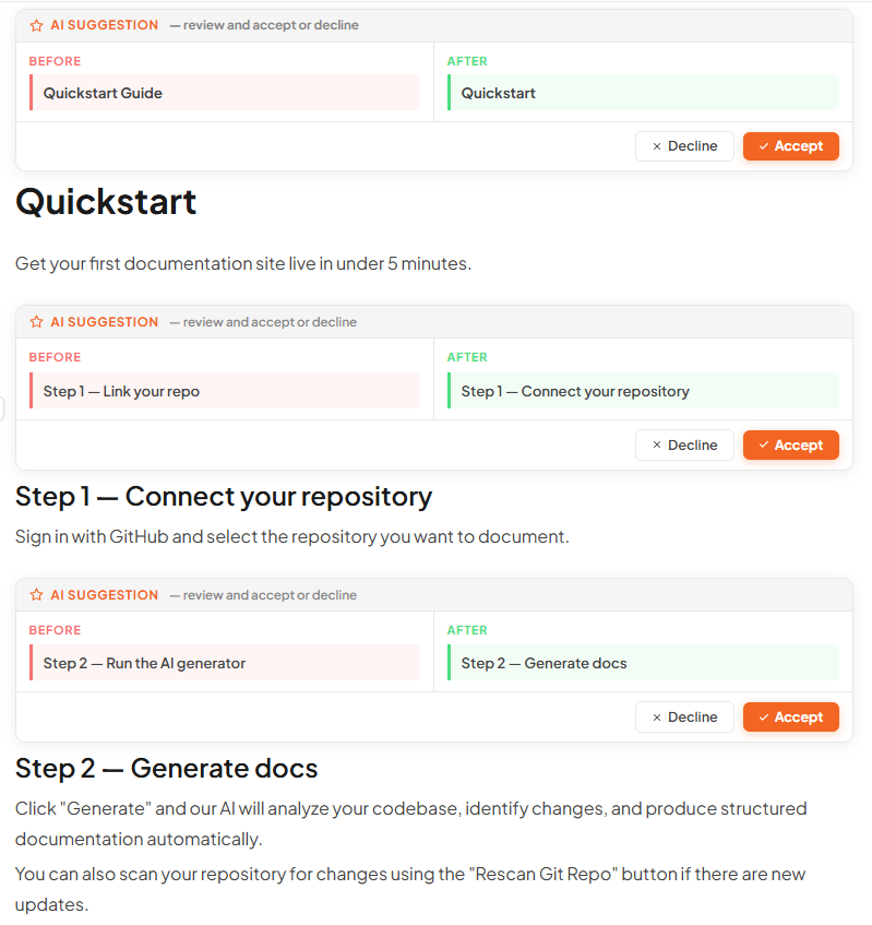 Before/After Docs Update Preview